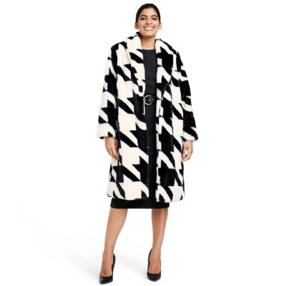 Sergio Hudson x Target Houndstooth Faux Fur Coat Women’s Size Medium